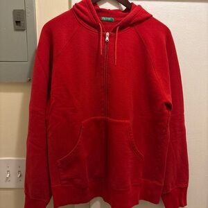 Men’s Benetton United Colors Red Zip-Up Hooded Sweater size large
